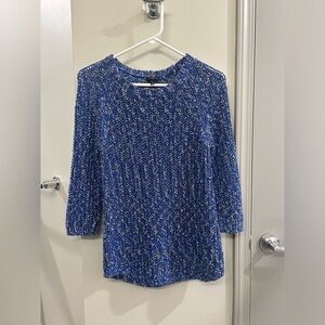 Talbots Open Knit Sweater Medium Petite Blue
